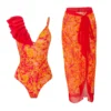 Maillot de bain 1 pièce et paréo assorti asymétrique orange | Vianey