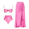 Ensemble Bikini Rose et paréo assorti taille haute  | Devina