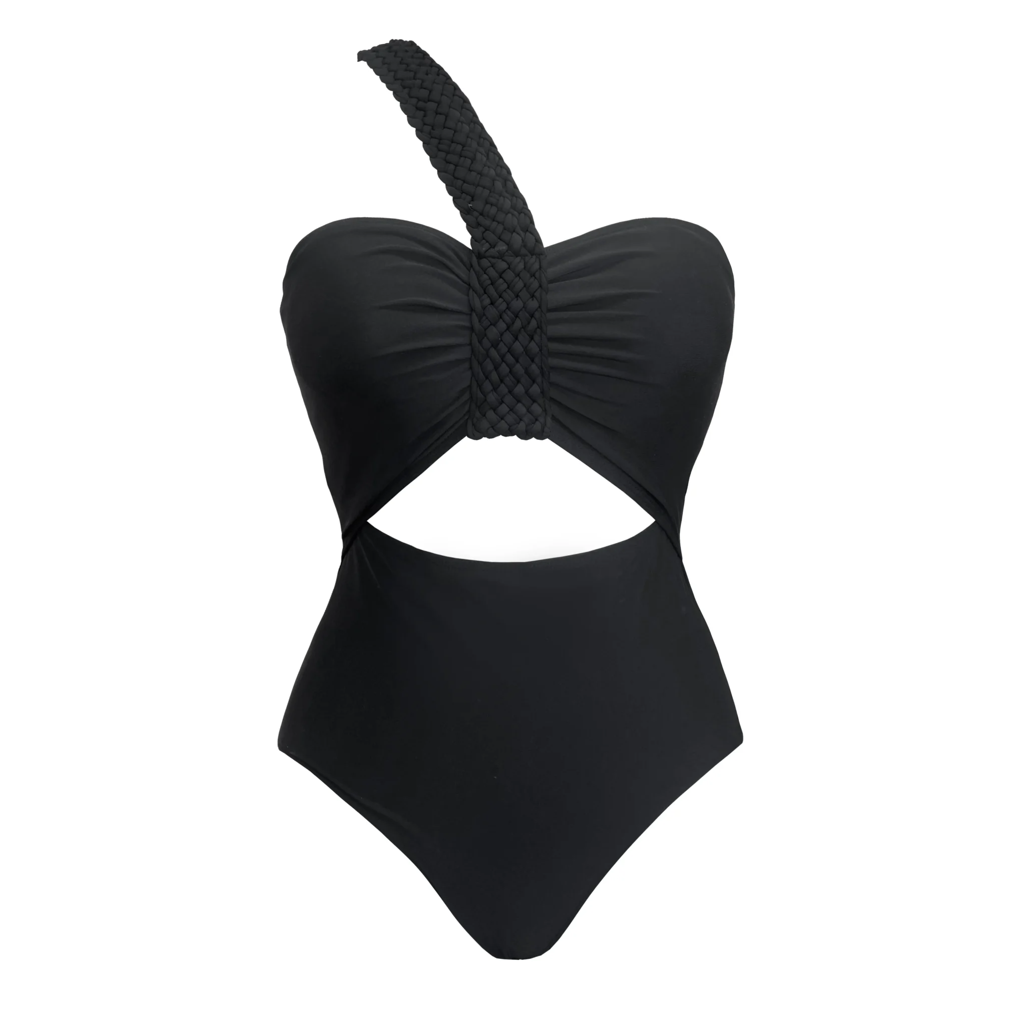 Ensemble de maillot de bain une pièce et jupe assortie noir asymétrique | Rosina - 3