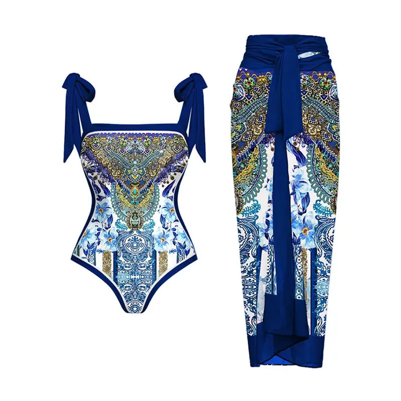 Maillot de bain 1 pièce et paréo assorti bleu royal | Elinor