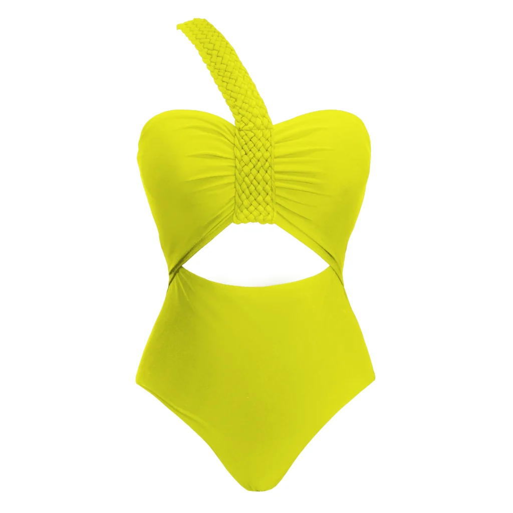 Maillot de bain deux pièces jaune taille haute asymétrique | Willah