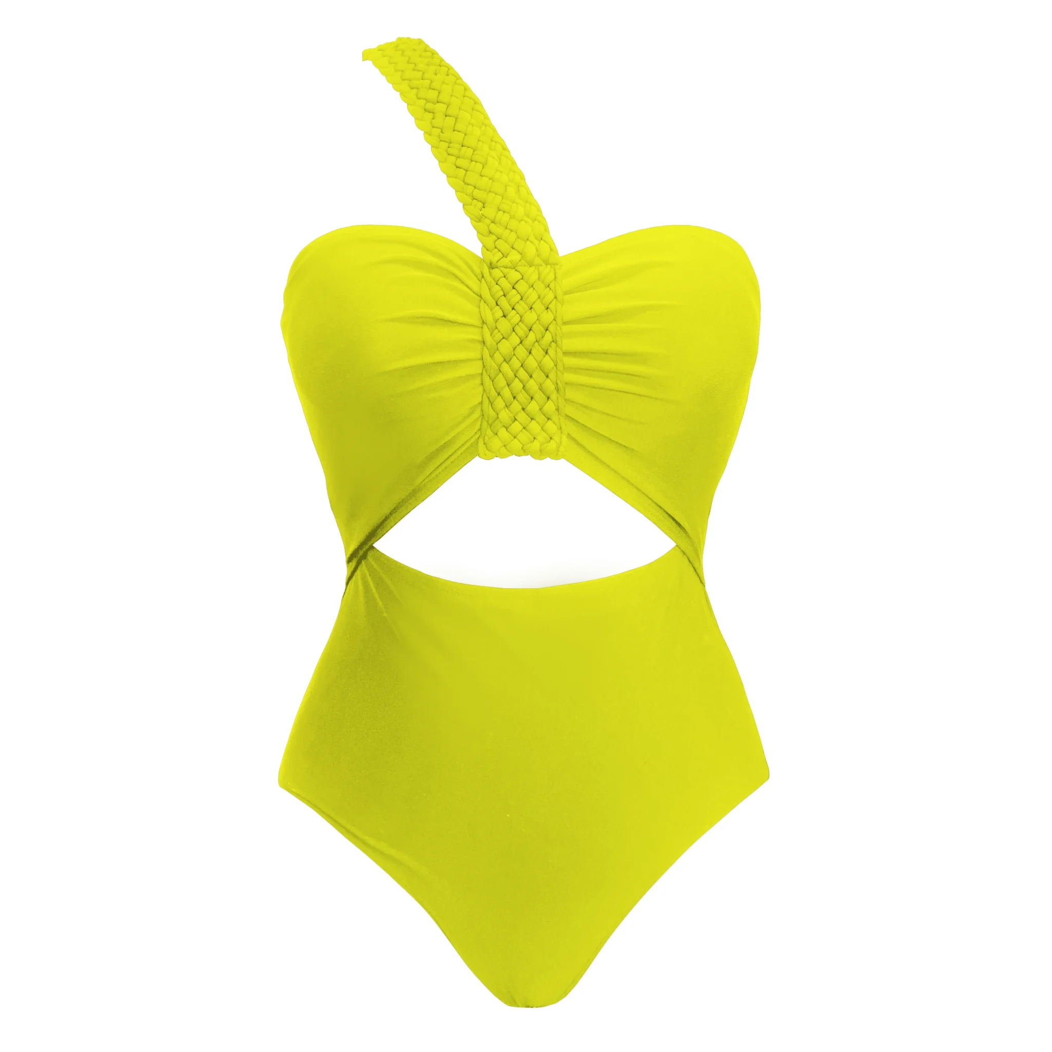 Maillot de bain deux pièces jaune taille haute asymétrique | Willah