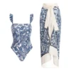 Ensemble de maillot de bain avec paréo imprimés bleu | Ilyara
