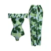 Maillot de bain 1 pièce et paréo assorti imprimés verts | Clelia