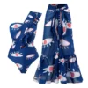 Maillot de bain 1 pièce et paréo assorti bleu à imprimés créatifs | Halira