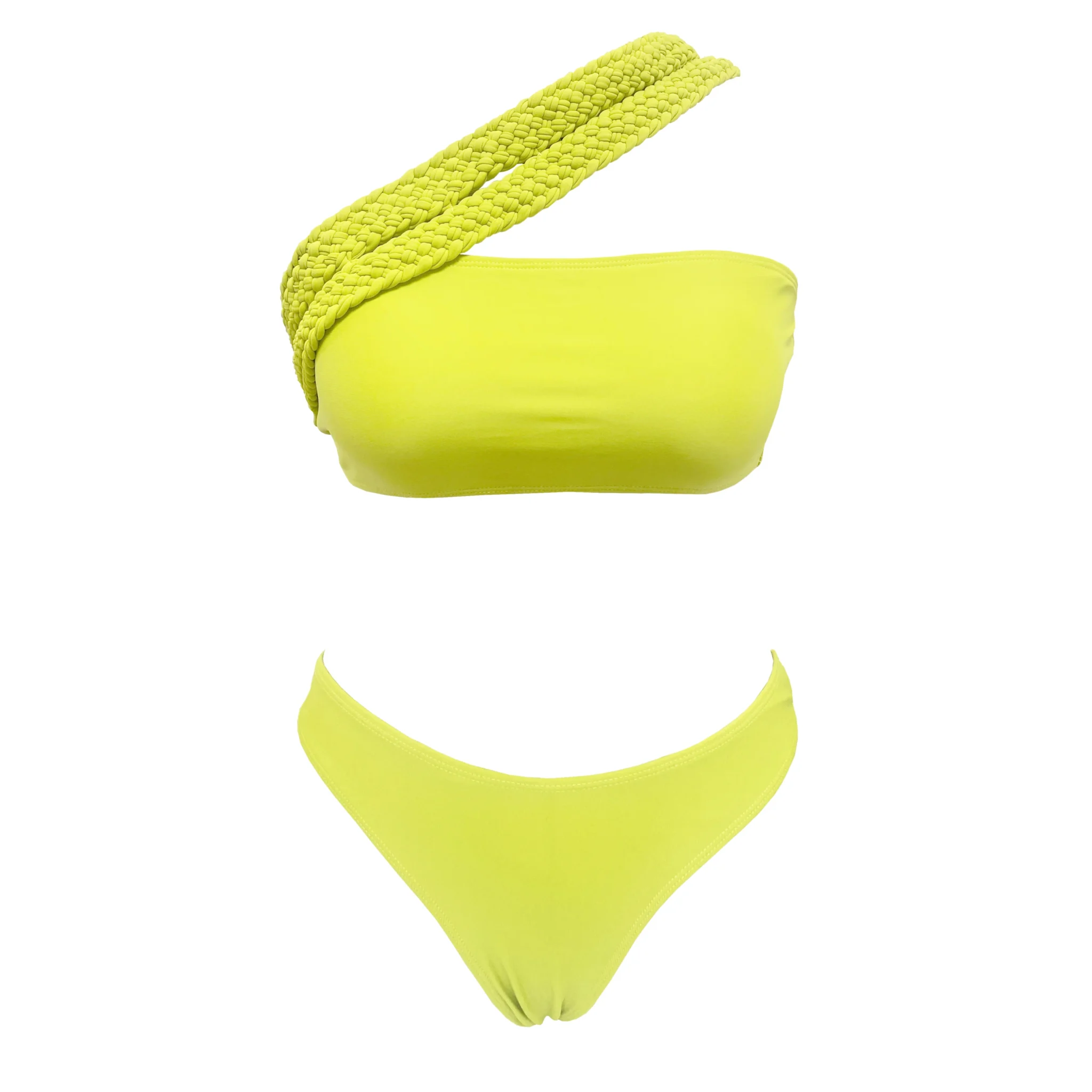 Maillot de bain deux pièces jaune et paréo assorti taille basse | Veyrah - 1