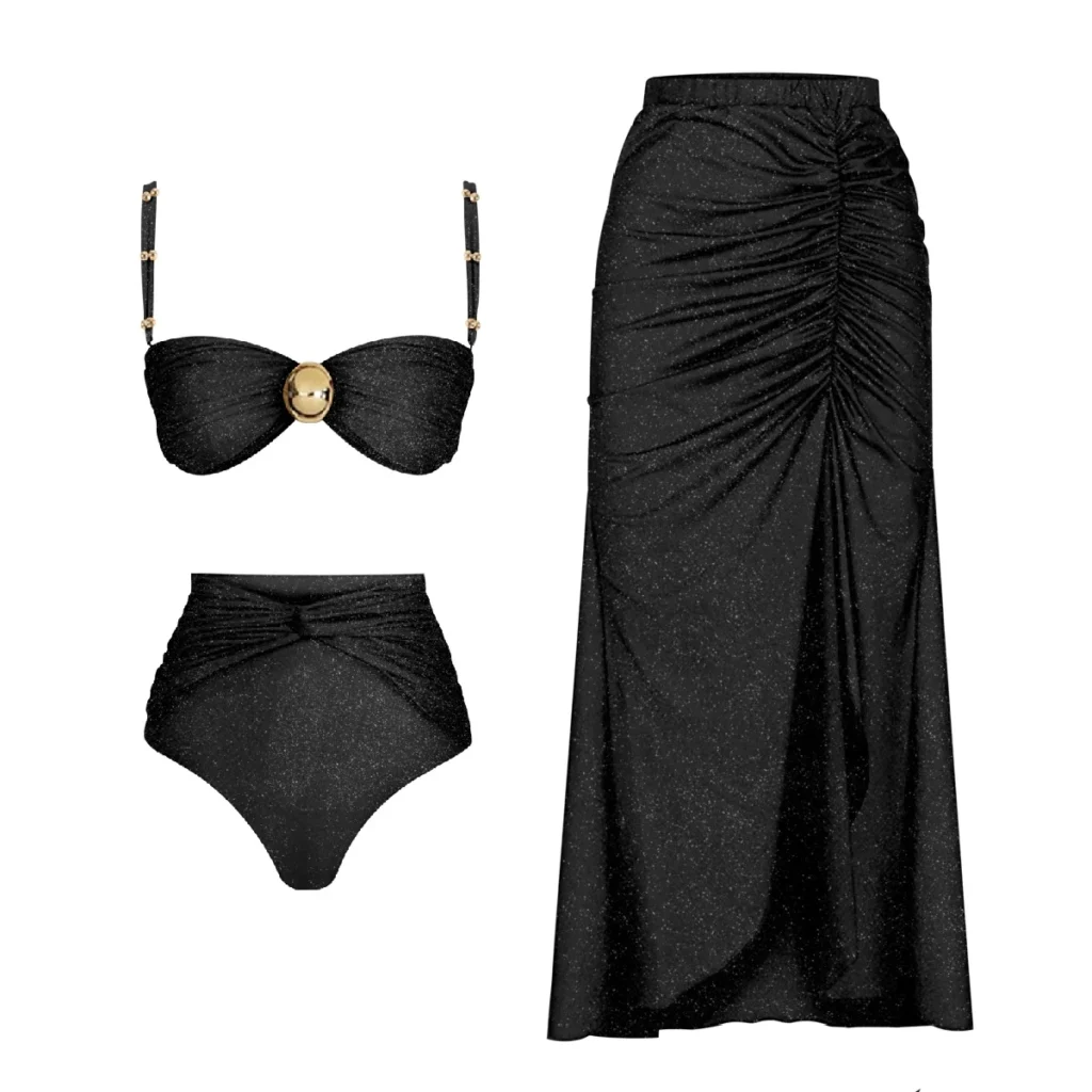 Bikini noir et jupe noire longue de plage  | Meliah
