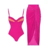 Maillot de bain une pièce rose et paréo assorti  | Daraya