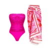 Maillot de bain une pièce rose et paréo assorti sans bretelles | Piaora