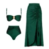Ensemble Bikini et paréo assorti taille haute vert | Kalira