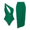 Maillot de bain 1 pièce et paréo assorti asymétrique vert | Tyanna
