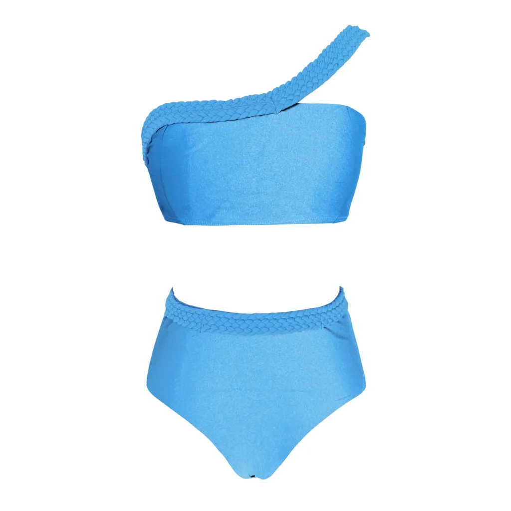 Maillot de bain deux pièces bleu ciel asymétrique | Gelina