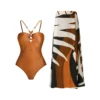Maillot de bain une pièce femme et paréo orange et imprimés | Briela