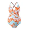Maillot de bain une pièce femme enceinte imprimés orange et blanc | Orlena