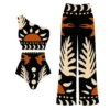 Maillot de Bain Bikini Taille Haute avec Paréo asymétrique noir à imprimés afro | Inara
